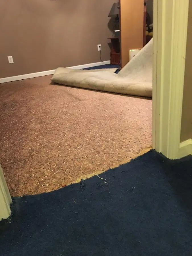 Carpet pad removal revealing water damage during Drying & Dehumidification in Summit